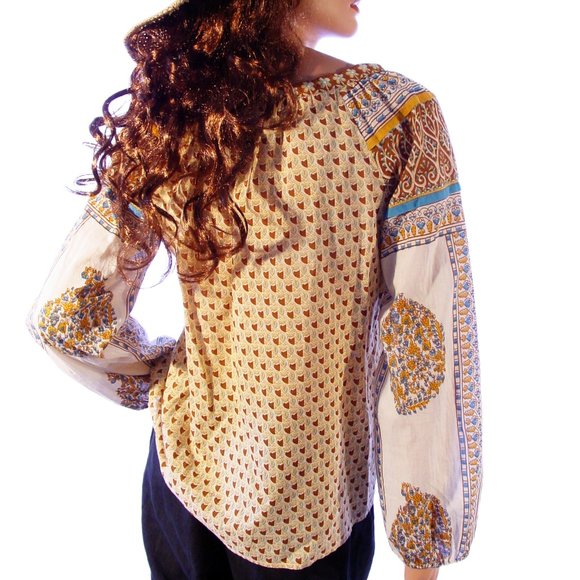 LUCKY BRAND 70's Inspired Cotton Print Peasant Blouse Top Women's S - Picture 4 of 8